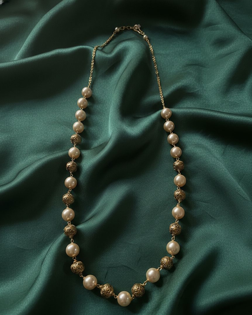 Swarovski Pearl  with golden Necklace